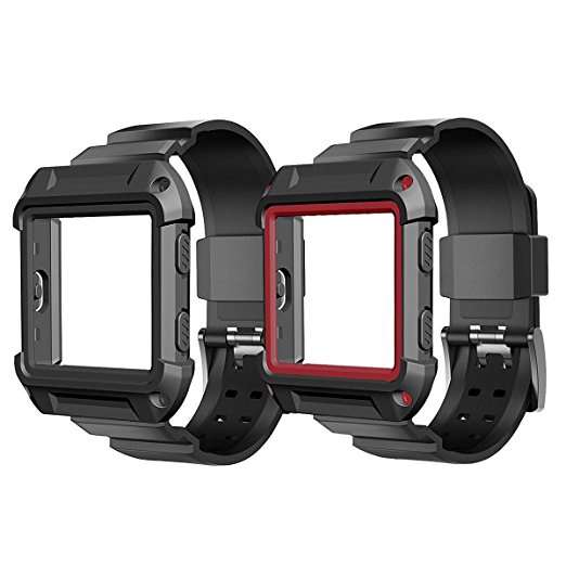 SailFar 2 Pack Fitbit Blaze Silicone Sports Band with Full Body Rugged Protective Frame/Case for Fitbit Blaze Smart Fitness Watch Accessories, Small/Large, Women/Men