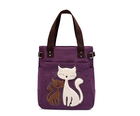 Vintga Women Cat Fish Canvas Bag Handle Bag Shoulder Bag