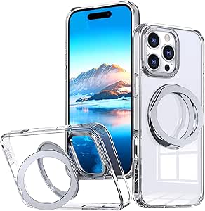 Mangix for iPhone 16 Pro Max Case,360° Rotatable & Invisible Magnetic Ring Stand Compatible with MagSafe, Anti-Fingerprint Protective Cover Translucent Back for iPhone 16 ProMax Case (Clear)