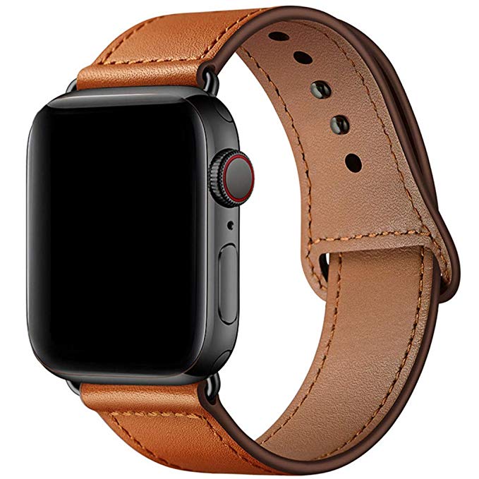 YALOCEA Compatible with iWatch Band 44mm 42mm 40mm 38mm, Genuine Leather Band Replacement Strap Compatible with Apple Watch Series 4 Series 3 Series 2 Series 1, Brown 38mm 40mm