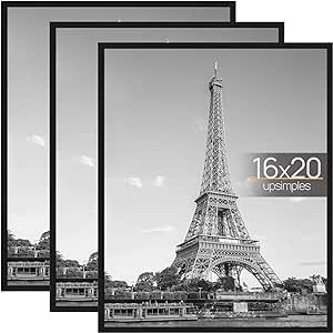 upsimples 16x20 Frame Black 3 Pack, Poster Frames 16 x 20 for Horizontal or Vertical Wall Mounting, Scratch-Proof Wall Gallery Picture Frame