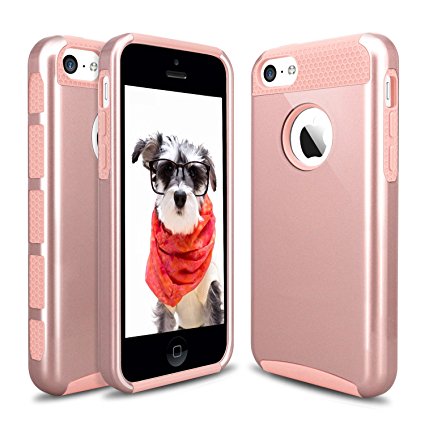 iPhone 5C Case, Hinpia [Seaplays] Hybrid 2 in 1 Dual Layer Shockproof Hard PC   Soft TPU Protective Cover Case for iPhone 5C (Rose Gold/Rose Gold)