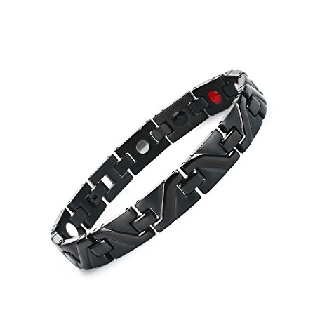 UINSTONE MEN’s bracelet by TITANIUM with built-in MAGNET & GERMANIUM. Bold designed ADJUSTABLE wristband adjoin with NEGATIVE IRON and FAR INFRARED for PAIN RELIEF effect