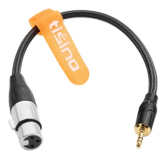 TISINO XLR to 3.5mm Balanced Cable Adapter, Gold-Plated XLR Female to 1/8 inch Mini Jack Aux Mono Audio Cord for Shotgun or Condenser Microphones - 1ft