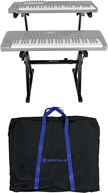 Rockville Z55 Z-Style 2-Tier Keyboard Stand Travel Bag Adjustable Height   Width,Black