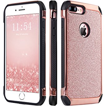iPhone 7 Plus Case, BENTOBEN Glitter Bling Sparkly Hybrid Slim Hard Cover Laminated with Luxury Shiny Faux Leather Shockproof Soft Bumper Protective Case for iPhone 7 Plus (5.5 inch), Rose Gold