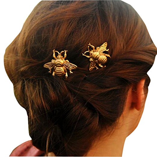 Missgrace 2PCS Girl Exquisite Gold Bee Hairpin Side Clip Hair Accessorie