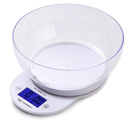 Kitchen Scale, Woodsam White Digital Food, Jewelry, or Postal Scale with 11lb Capacity and Convertable Units