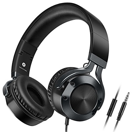 Over Ear Headphones with Microphone, HiFi Stereo Headphones Foldable Lightweight Wired Headsets, Noise Isolating, Deep Bass, Comfortable, Soft, for Cell Phone, iPhone, PC, Tablet, Mp3 (Black)