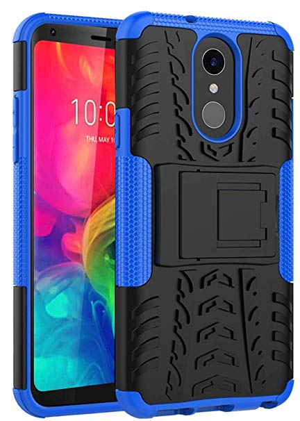 LG Q7 Case, LG Q7 Plus Case, Yiakeng Dual Layer Shockproof Wallet Slim Protective with Kickstand Hard Phone Cases Cover for LG Q7 /LG Q7 Alpha/Q7a (Blue)