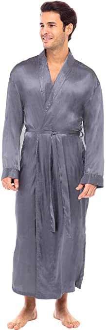 Alexander Del Rossa Men's Lightweight Satin Robe, Long Kimono