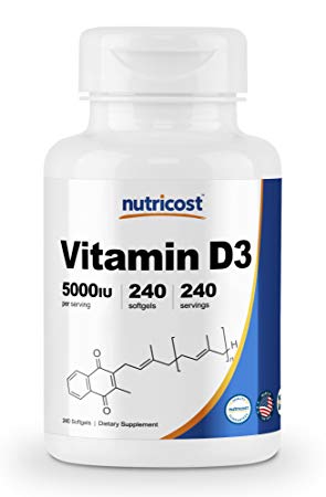 Nutricost Vitamin D3 5,000 IU, 240 Softgels - Healthy Muscle Function, Bone Health, Immune System Support, Enhanced Absorption, Non-GMO, and Gluten Free