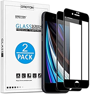 OMOTON [2 Pack Screen Protector Compatible for iPhone SE 2020/new iPhone SE 2, Full Coverage Tempered Glass Film with[Edge to Edge] [3D Curved ][Crystal Clear][Bubble Free][Easy Installation]