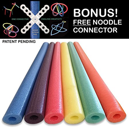 Oodles of Noodles Deluxe Foam Pool Swim Noodles - 6 PACK 52 Inch Wholesale Pricing Bulk Pack and Free Connector