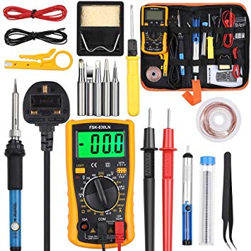 Vastar Soldering Iron Kit, 60W Adjustable Temperature Soldering-Iron Gun Kit with Digital Multimeter, Desoldering Pump, Soldering Station, Tweezers, Soldering Iron Holder (14pcs Set)