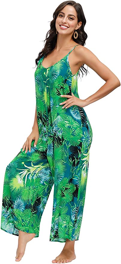 BUENOS NINOS Women's V Neck Floral Maxi Dress Boho Printed Adjustable Spaghetti Strap Ethnic Beach Long Dress with Pockets