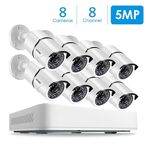 ZOSI 8CH 5.0MP Extreme HD Video Security Cameras System, 8 x Super 5.0 Megapixel Outdoor/Indoor Day Night Surveillance Bullet Cameras, 8 Channel 5MP (2.5 X 1080P) CCTV DVR Recorder 2TB Hard Drive