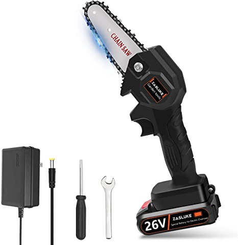 ZasLuke 26V Chainsaw, Mini Chainsaw 4-Inch Cordless Power Chain Saws, Pruning Shears Chainsaw for Wood Cutting, Tree Pruning and Gardening- Black 26V