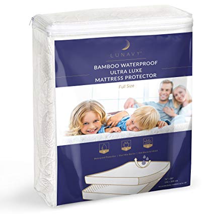 Lunavy Full Size Mattress Protector - Easy-care Waterproof Breathable Bamboo Mattress Cover and Bed Sheet Pad - Hypoallergenic Antimicrobial with Excellent Moisture Control