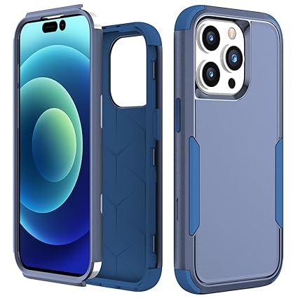 Pirum® Drop Tested Case Compatible with Apple iPhone 15 Pro 3 Layer Heavy Duty Defender Bumper Hard Pc TPE Shell Full Body Drop Protective Cover - Navy