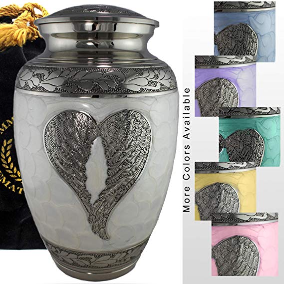 Loving Angel - White/Silver Cremation Urns for Human Ashes Adult for Funeral, Burial, Columbarium or Home, Cremation Urns for Human Ashes Adult 200 Cubic inches, Urns for Ashes (Large/Adult)