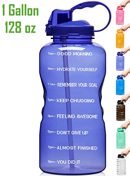 Venture Pal Large 128oz Leakproof BPA Free Fitness Sports Water Bottle with Motivational Time Marker & Straw to Ensure You Drink Enough Water Throughout The Day