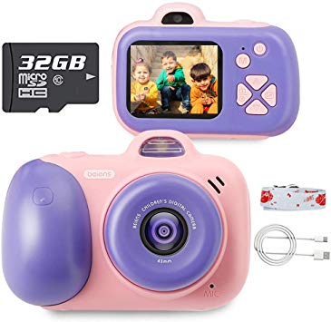 beiens Digital Video Camera for Kids, 24MP Selfie Dual Cameras, 32G SD Card, 1080P 2.0 inch HD IPS Screen, USB Charge, Best Birthday Gifts Kids Camera Toys for Girls and Boys (Pink)