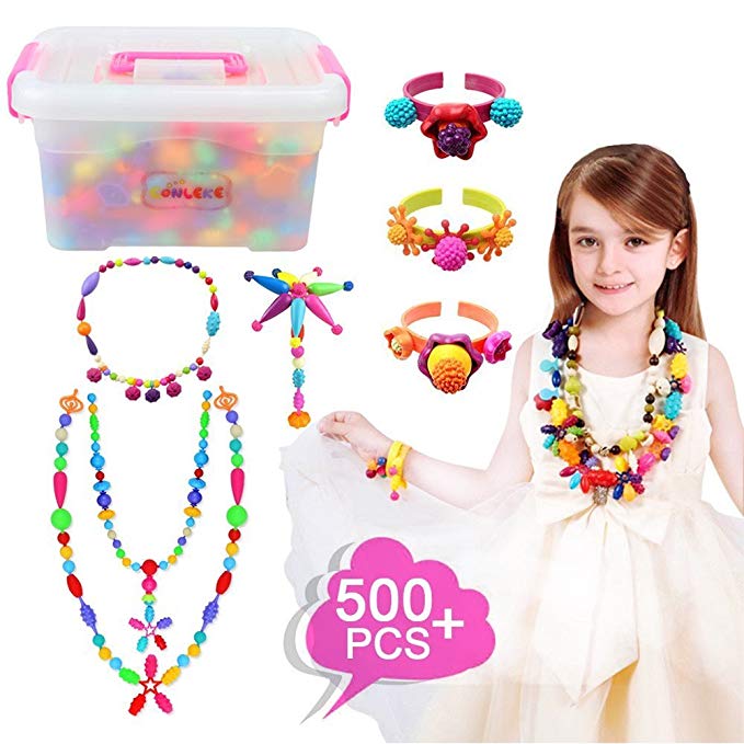 Pop Snap Beads Set 500Pcs for Kids Toddlers- DIY Bead Toys made Jewelry Necklaces Bracelets Rings Crafts- Ideal Christmas Birthday Gifts for Girls