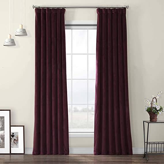 HPD Half Price Drapes VPYC-190162-108 Heritage Plush Velvet Curtain (1 Panel), 50 X 108, Winter Plum