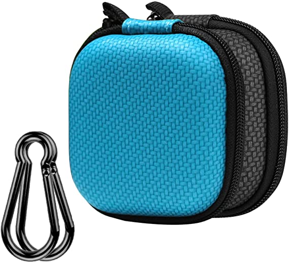 Earphone Case, Music tracker Portable Travel EVA Headphone Storage Bag Earbud & Cell Phone Accessories Organizer Carrying Case Pouch with Carabiner (Black Peacock Blue)