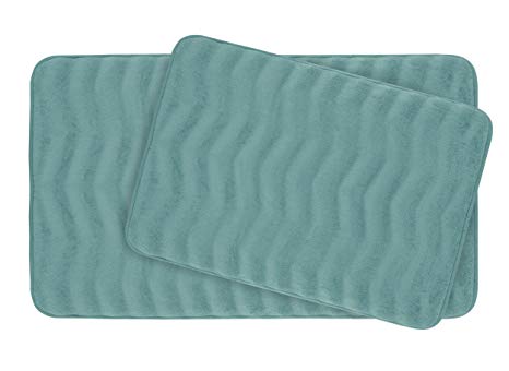 Bounce Comfort Waves Extra Thick Memory Foam Bath Mat Set - Plush 2 Piece Set with BounceComfort Technology, 20 x 32 in. Marine Blue