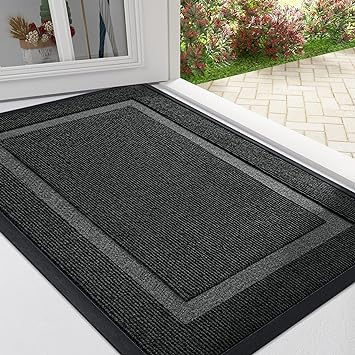 OLANLY Front Door Mat Indoor Outdoor Entrance, Waterproof All-Season, All-Weather Doormat, Durable Natural Rubber, Fade Resistant, Low Profile, Easy Clean Patio Porch Entryway Mat, 47x32, Black