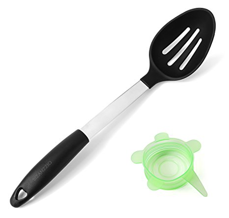 Bizanzzio Stainless Steel & Silicone Slotted Spoon in Black Cooking Spoon