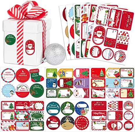 Konsait 48 Labels Christmas Gifts Tag Stickers,Self-Adhesive Xmas Labels Holiday Decorative Labels Decals for Wrapping Bags Cards Envelope for Christmas Party Favor Supplies Xmas Party Decor