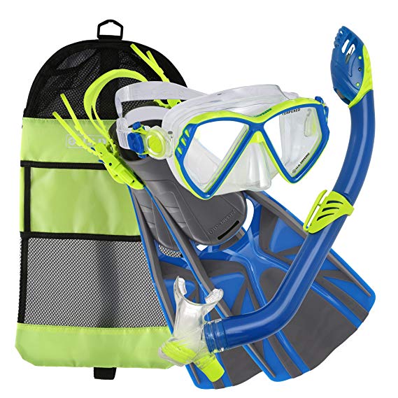 US Divers Regal Jr. Mask/Laguna Dry Snorkel/Lava Fins/Gear Bag