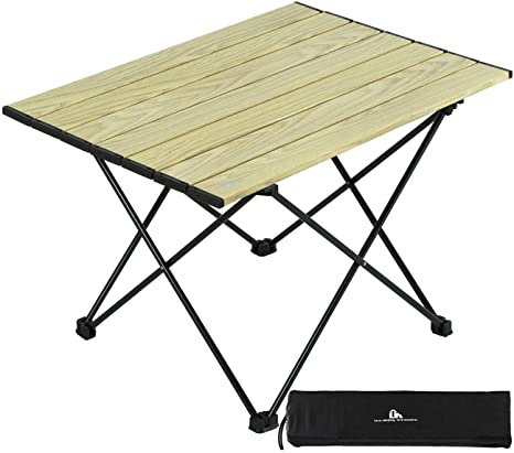 iClimb Ultralight Compact Camping Folding Table with Carry Bag, Two Size (Wood Grain - L)