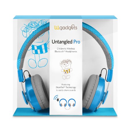 LilGadgets Untangled Pro Premium Children's Wireless Bluetooth Headphones with SharePort® (Blue)