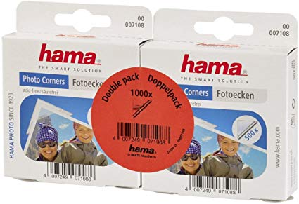 Hama Photo Corners 1000 pcs (Self-adhesive, Suitable for Albums, Convenient Dispenser, Acid-free, Solvent-free, Archive-safe) - Transparent