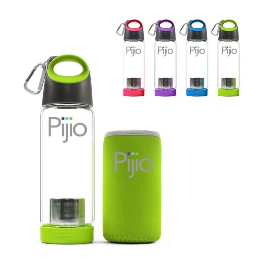 Insane 4 Day Sale Expires 4716 - Pijio Tea Infuser Loose Fruit Infusion Cold Brew Coffee Maker Infused Borosilicate Glass Bottle Mug Best Travel Sports Water Bottle with Neoprene Sleeve BPA Free 500ml 17oz