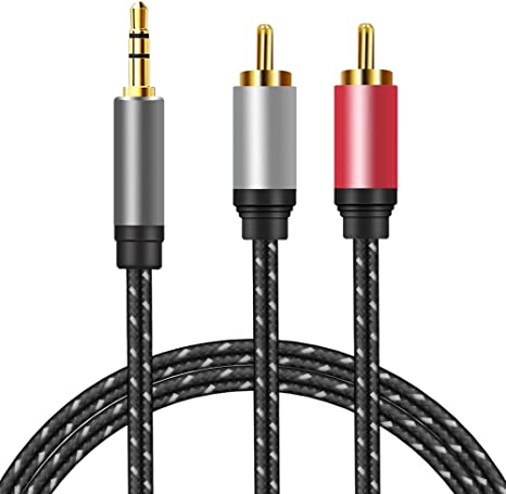 AUX RCA Cable 15 FT, 3.5mm to 2-Male RCA Audio Auxiliary Adapter Stereo Splitter Cable Dual Shielded Gold-Plated Nylon-Braided Breakout Cord for Smartphone, Speakers, Tablet, HDTV, MP3 Player (15FT)