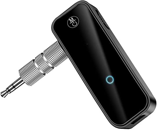 Bluetooth 5.0 Aux Music Adapter - Portable Wireless Bluetooth Transmitter Receiver Supports Hands-Free Calls with Mic, Compatible with Car Audio | Home Stereo | Wired Headphones | TV, 4H Battery Life