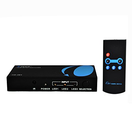 OREI HD-301 3x1 3-Port HDMI Powered Switcher for Full HD 1080P and 3D Support - Remote Control (3 inputs, 1 outputs)