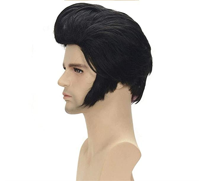 Topcosplay Men's Wigs Black Short Elvis Wig Cosplay Halloween Costumes Wigs Pompadour Wig