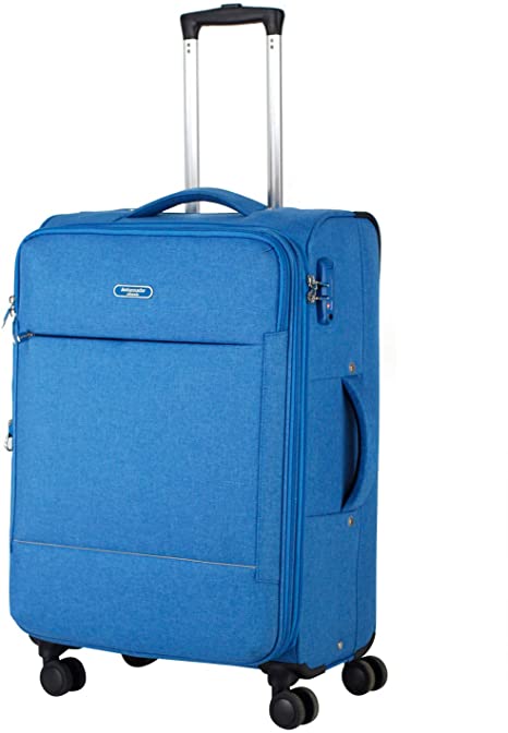 Ambassador Luggage Super Lightweight carry on Soft side luggage with spinner wheels ultra light suitcase Anti-theft zipper Blue