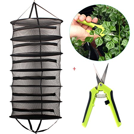 Casolly Collapsible 2-Ft 6-Layer Hanging Dry Net Black Mesh with Zipper,A Portable Gardening Scissors Included