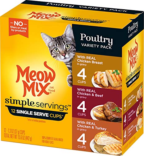 Meow Mix Simple Servings Poultry Variety Pack Wet Cat Food, 1.3 Oz