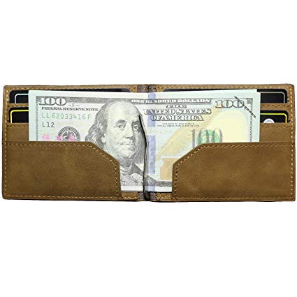 Leather Card Holder for Men,RFID Slim Front Pocket Wallet with ID Window VONXURY