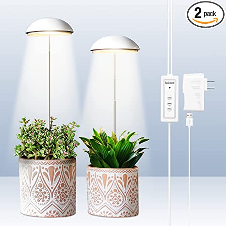 Grow Lights for Indoor Plants, POTEY 2 Heads Full Spectrum LED Plant Light, Height Adjustable Growing Lamp with Auto On/Off Timer 3/6/12H , 5 Dimmable Brightness