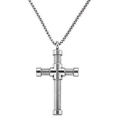 Caperci Exquisite Men's Stainless Steel Cross Pendant Necklace, 24"