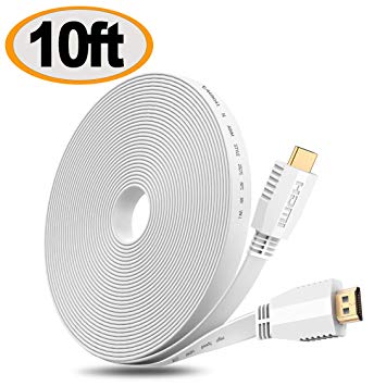 HDMI Cable Flat 10 ft, High Speed(4K 60Hz) Hdmi 2.0 Cord, 2160p HD 1080p 3D/4K Video/Ethernet/Audio Return Channel for Fire TV, Apple TV, Blue ray Players, PS4, PS3, Xbox One, Xbox 360 - White